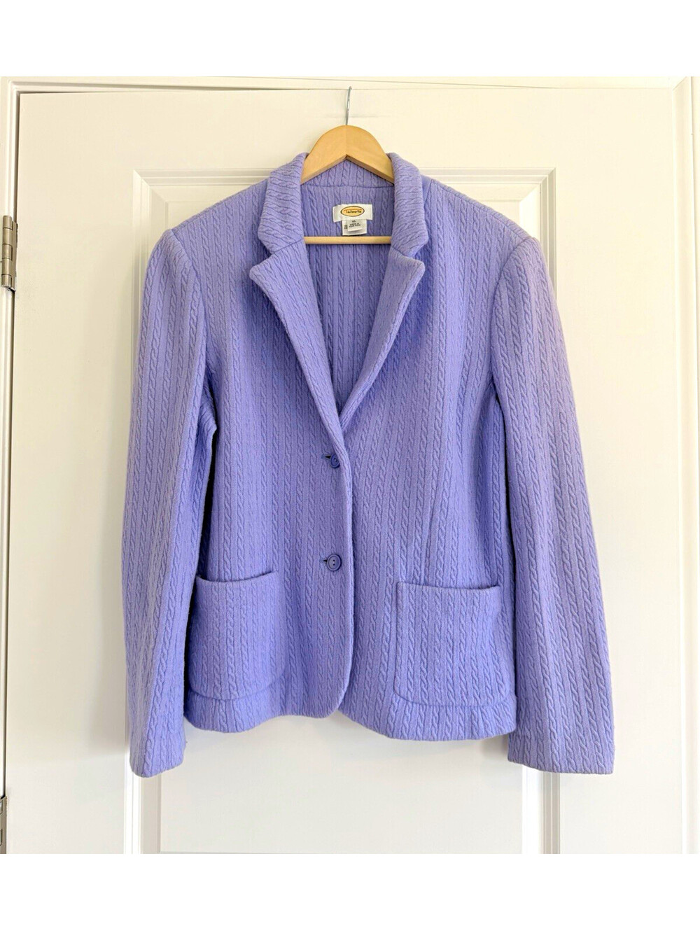Talbots 100% Wool Cable Knit Sweater Blazer Lavender Purple XL Luxury Classic